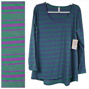 NWT LuLaRoe Lynnae Top XL Purple Green Striped Tee Long Sleeve Shirt High Low
